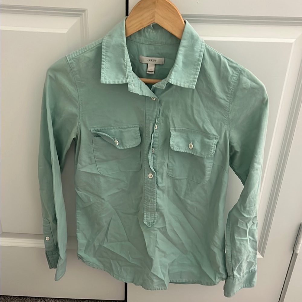 J. Crew 00 Green Button Down Shirt Casual Cotton Top